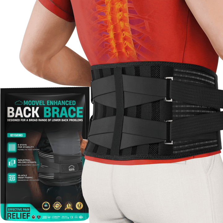 MODVEL Lower Back Brace with 6 Stays Lower Back Pain Relief Lumbar Support Belt