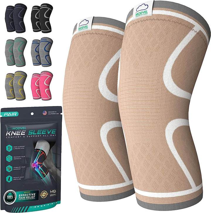 Modvel Knee Sleeve - Support & Pain Relief (Pair) for Men and Women | Ideal for Knee Stability, Workout, Sports, and Recovery