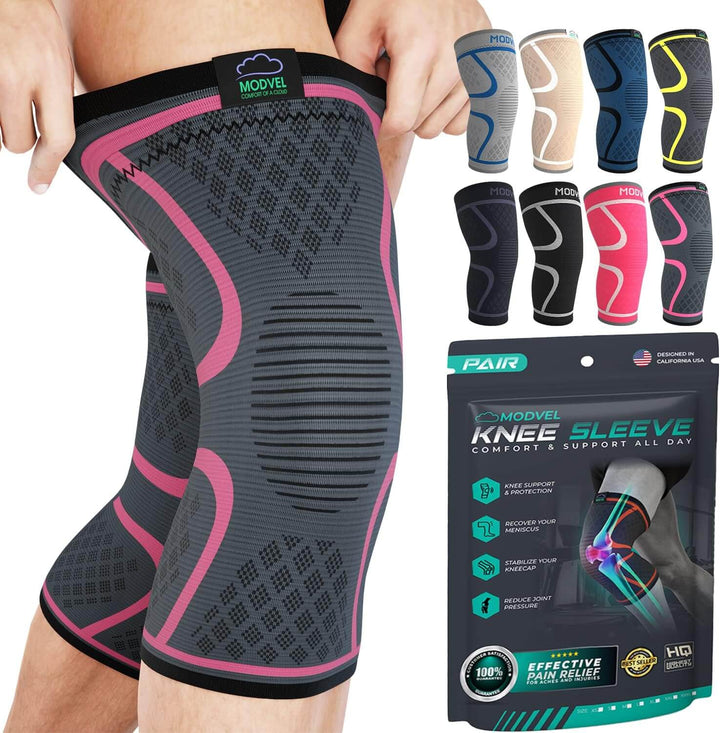 Modvel Knee Sleeve - Support & Pain Relief (Pair) for Men and Women | Ideal for Knee Stability, Workout, Sports, and Recovery