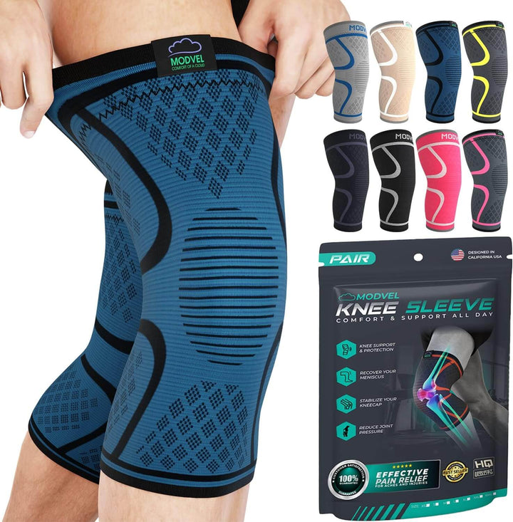 Modvel Knee Sleeve - Support & Pain Relief (Pair) for Men and Women | Ideal for Knee Stability, Workout, Sports, and Recovery