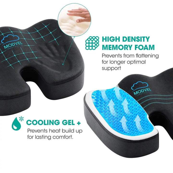 MODVEL Gel Enhanced Seat Cushion | Memory Foam Pillow for Office Chair | Back Pain Relief & Posture Corrector