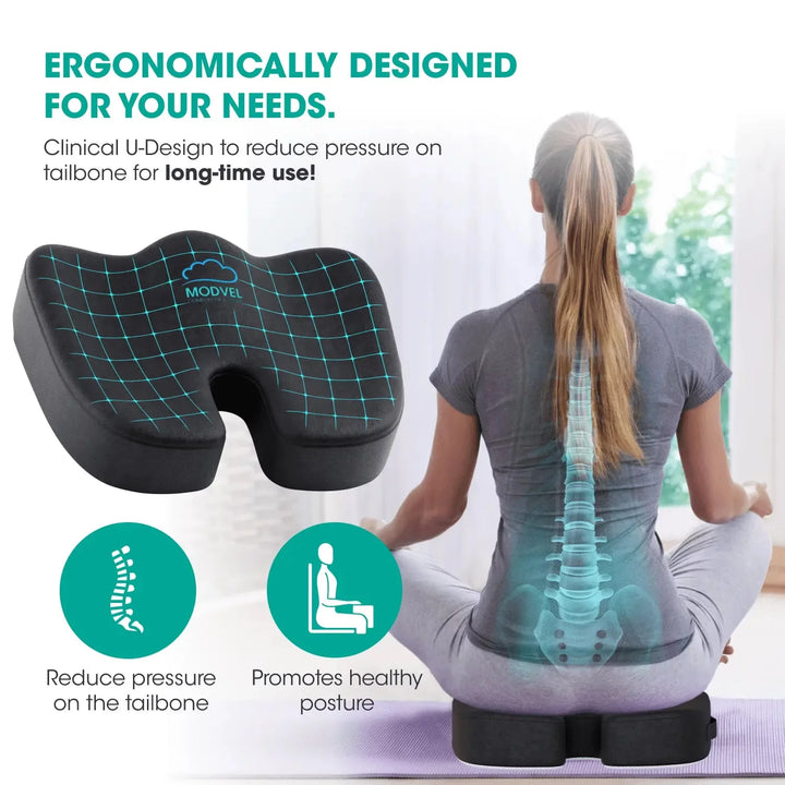 MODVEL Gel Enhanced Seat Cushion | Memory Foam Pillow for Office Chair | Back Pain Relief & Posture Corrector