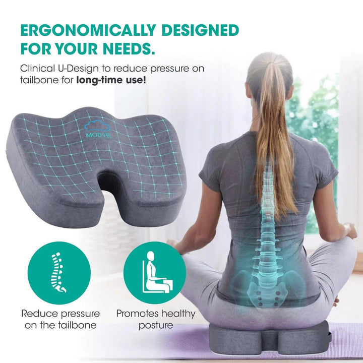 MODVEL Gel Enhanced Seat Cushion | Memory Foam Pillow for Office Chair | Back Pain Relief & Posture Corrector