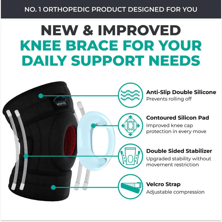 Modvel Adjustable Knee Brace for Knee Pain Relief, Joint Stability, Recovery | Patella Gel | Side Support