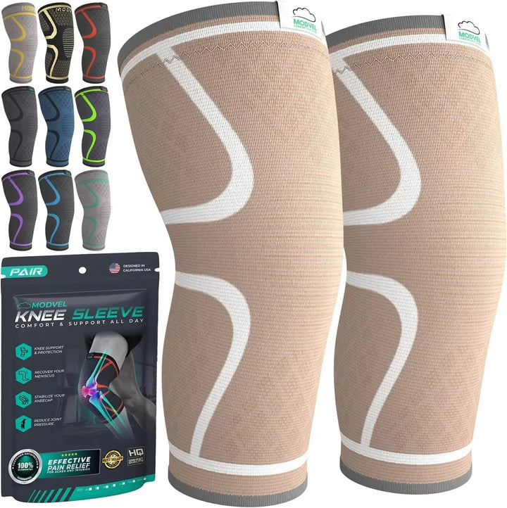 Modvel Knee Brace - Knee Sleeves (Pair) for Knee Pain Relief, Joint Stability and Recovery